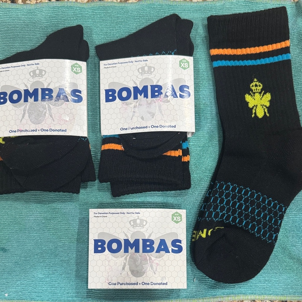 Bombas child  Black Socks with Blue and Orange Accents size XS three pairs
